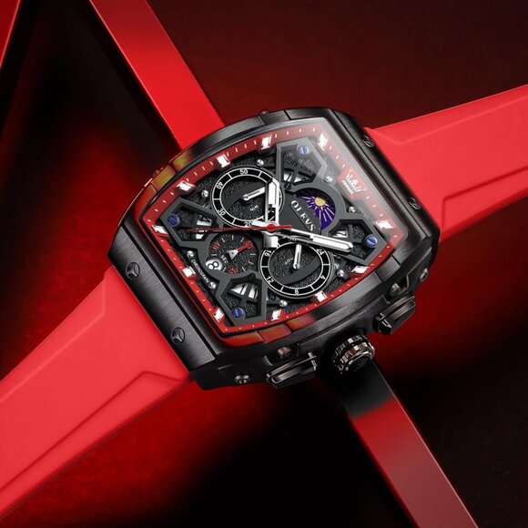 ⚡Red Watches for Men Waterproof Analog Quartz Chronograph Business Casual Dress - Picture 7 of 9
